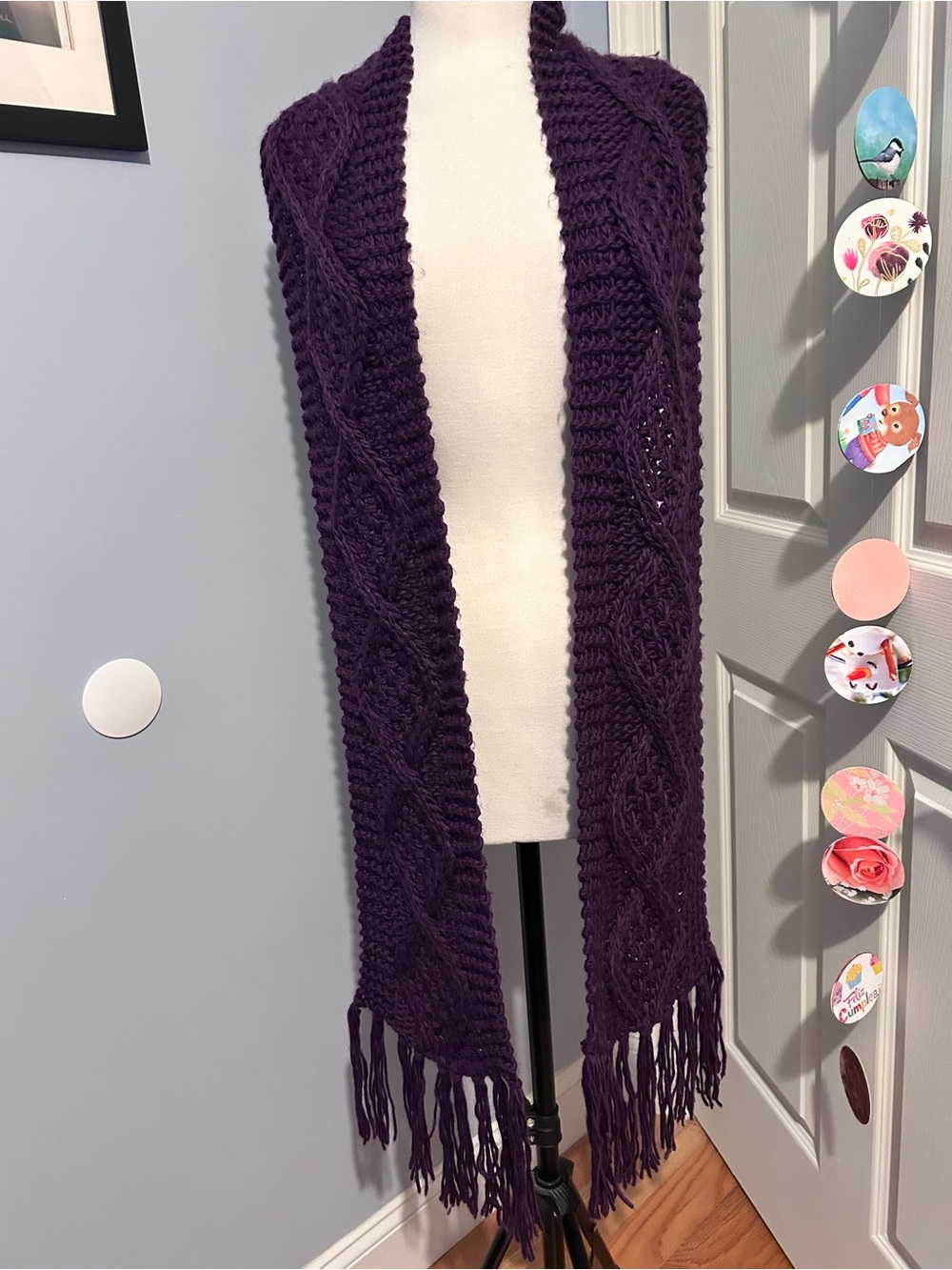 mark. Deep Purple Cable-Knit Fringe Scarf
